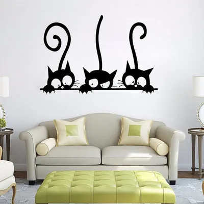 Самоклеящиеся украшения для дома, съемные прикольные Коты из ПВХ для  спальни, гостиной | AliExpress