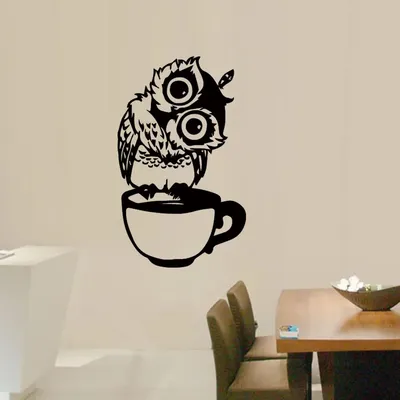 Прикольные совы на стену с изображением чашечки кофе, стикер s, животные,  украшение комнаты, декор для гостиной, Декорации для дома, наклейки для  кухни на стены | AliExpress