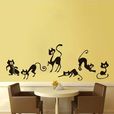 Забавный Черный кот наклейки на стену животные гостиная фон для украшения  дома росписи художественные Переводные обои Талия линия постер | AliExpress