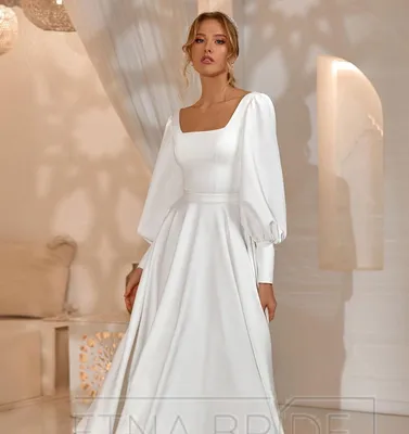 Простое свадебное платье с длинными рукавами Ора купить в Москве -  свадебный салон Etna Bride