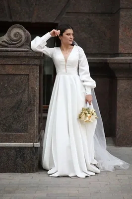 Свадебное простое платье артикул 224886 цвет белый👗 напрокат 13 000 ₽ ⭐  купить 44 000 ₽ в Москве