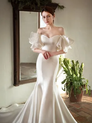 Атлас, легкое свадебное платье, плечо, ретро, рыбий хвост, простое,  элегантное свадебное платье. 1271507479ch6, размер 48 — купить в  интернет-магазине OZON (1296549312)