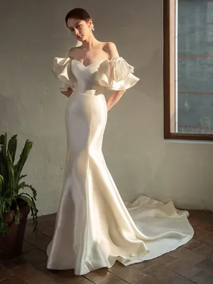 Атлас, легкое свадебное платье, плечо, ретро, рыбий хвост, простое,  элегантное свадебное платье. 1B7ECB0D1C954D198B6357B70693B99D, размер 42 —  купить в интернет-магазине OZON (1294441456)