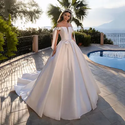 Элегантное Простое Свадебное Платье 2022 От Плечевой Принцессы Бохо  Атласное Свадебное Платье С Поясом Bowknot Женщины Vestidos De Nooiva Robe  Mariage От 10 205 руб. | DHgate