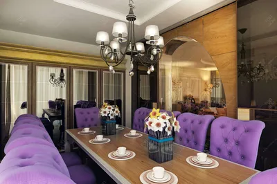 Пурпурный цвет в интерьере столовой в квартире