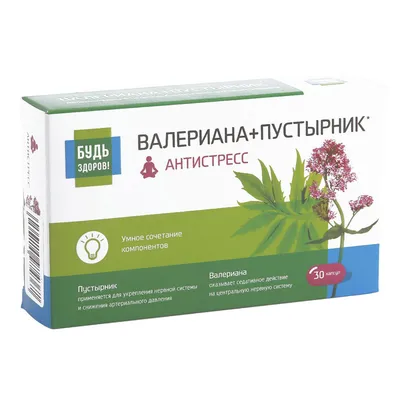 Комплекс Антистресс Будь здоров! валериана пустырник 30 капсул купить оптом  в интернет магазине 888-plus.com