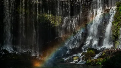 Картинки Япония Shiraito Falls радуги Природа Водопады