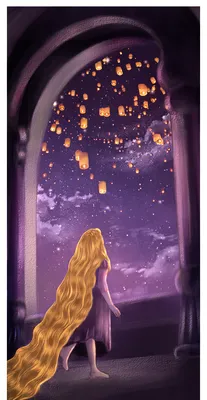 Фото Рапунцель / Rapunzel из мультфильма Рапунцель: Запутанная история /  Tangled смотрит в окно на летающие фонарики, by Vikki93