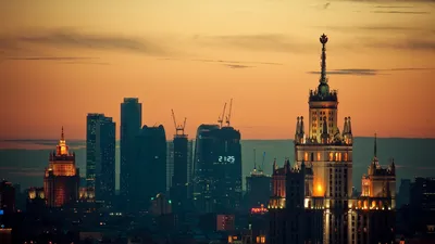 Обои Москва, центр, высотки, закат, путешествие, облака, Moscow, Sunset,  downtown, travel, sky, Архитектура #380