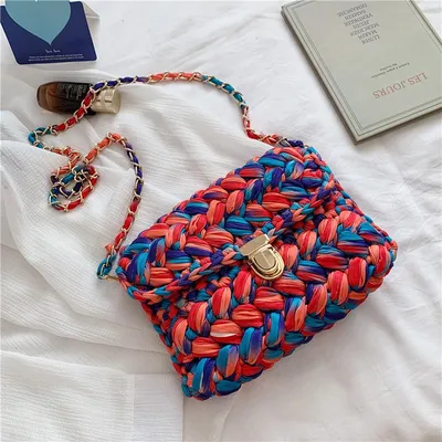Тканые женские сумки через плечо ручной работы, вязаная сумка на ремне с  нитками на крючках, разноцветные сумки с цепочками в полоску для женщин,  маленькие кошельки 2021 – лучшие товары в онлайн-магазине Джум