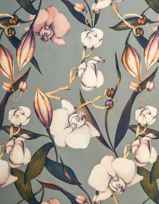 Бесшовные текстильные обои для стен Riviera стиль Orchidee, зеленые, купить  в Москве