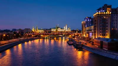 Обои Москва-река, ночь, город, реки, городской район Full HD, HDTV, 1080p  16:9 бесплатно, заставка 1920x1080 - скачать картинки и фото