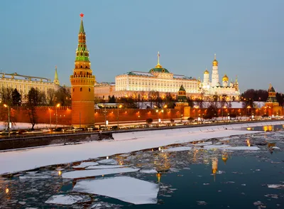 Фото Города Москва Россия Зима Реки Московский Кремль 2560x1882