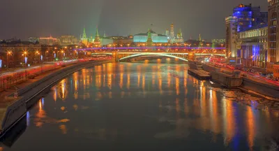 Обои на рабочий стол Ночной вид с Moscow river / Москва-реки на Kremlin,  Russia / Кремль, Россия, обои для рабочего стола, скачать обои, обои  бесплатно