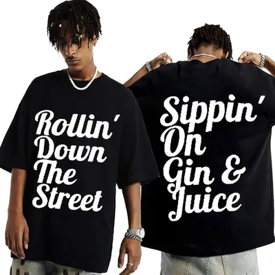 Купить Новая футболка Rapper Snoop Dogg Gin and Juice G Funk, футболка  большого размера с принтом унисекс, одежда в стиле хип-хоп, рэп, футболки,  мужские хлопковые топы | Joom