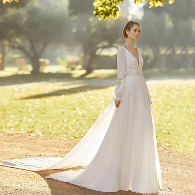 Свадебное платье в стиле ретро, с V-образным вырезом и длинными рукавами |  AliExpress