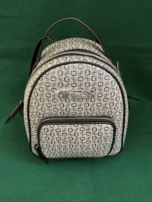 GUESS Mini Backpack Handbag Gray Logo / Black trim front zippered pouch |  eBay