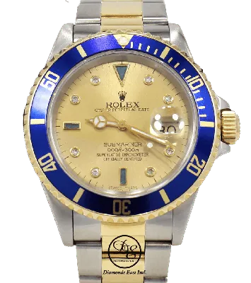 Rolex Submariner 18k Yellow Gold Black Dial/Bezel Mens 40mm Watch/ Box X  16618 - Jewels in Time