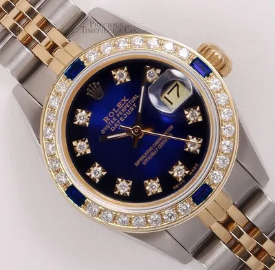 Rolex Lady Datejust 26mm Two Tone 18k Sapphire Diamond Bezel-Blue Vignette  Dial | eBay