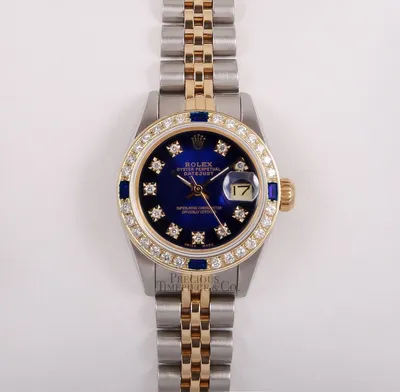 Rolex Lady Datejust 26mm Two Tone 18k Sapphire Diamond Bezel-Blue Vignette  Dial | eBay