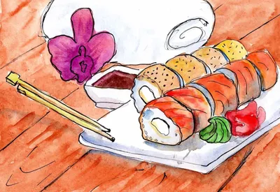 Рисунок суши роллы для срисовки - 64 фото