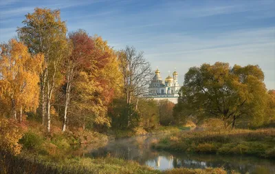 Фотография Монастырь Россия Moscow region, Istra осенние Пейзаж Реки