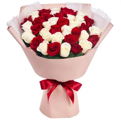 Букет из 35 красных и белых роз (60 см) купить недорого, доставка - магазин  цветов Абари в Омске