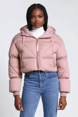 Women's Thermal Puff Cropped Knit Puffer Jacket Coat