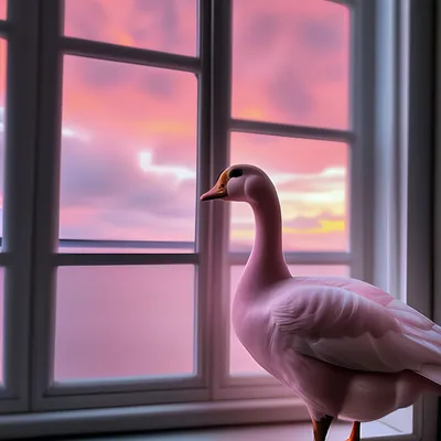 pink goose looks out the window Коммандер Чпок - Illustrations ART street