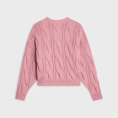 CREW NECK SWEATER IN CABLE-KNIT CASHMERE AND SILK - PINK | CELINE