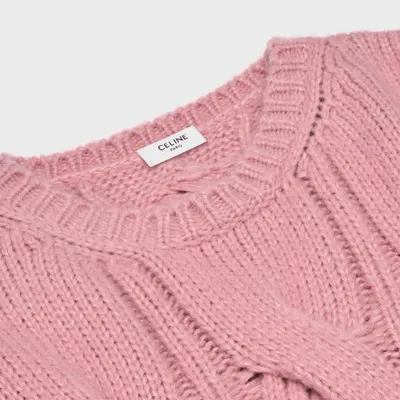 CREW NECK SWEATER IN CABLE-KNIT CASHMERE AND SILK - PINK | CELINE