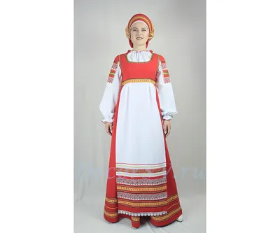 Платье народное «Русский танец» с голубой отделкой - Сударушка
