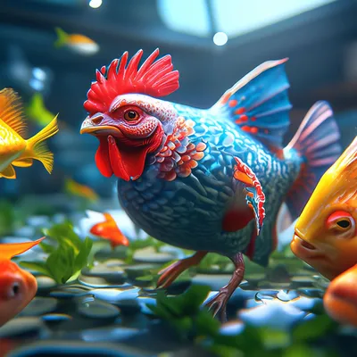 Гибрид метаморфоза курица+рыба …» — создано в Шедевруме
