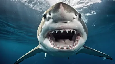 большая акула с большими зубами показывающимися в воде, смешные картинки с  акулами, акула, океан фон картинки и Фото для бесплатной загрузки