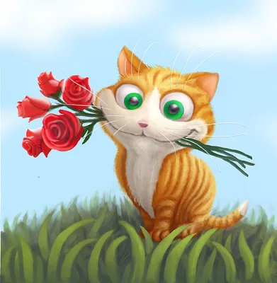 Прикольная оригинальная открытка на 8 марта с котёнком и розами - Скачайте  на Davno.ru | Открытки, Картинки, Животные