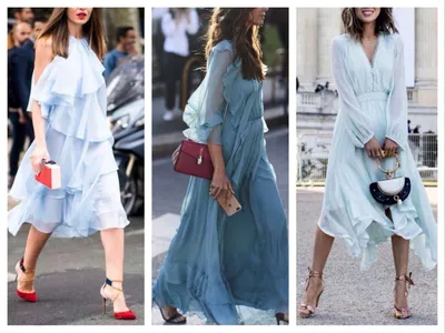 Голубое платье - с чем носить длинные и короткие модели