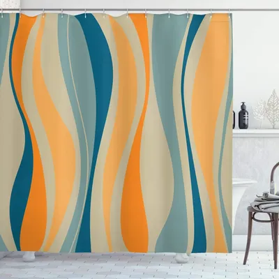 Винтажная занавеска для душа в стиле ретро, яркие полосы, прикольные линии,  дизайнерские узоры, абстрактный принт, ткань, декор для ванной комнаты с  крючками | AliExpress