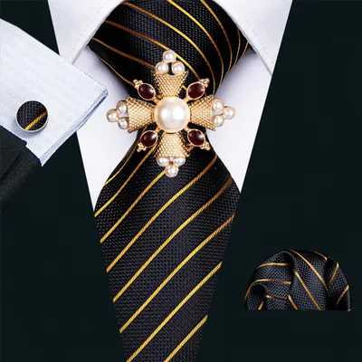 Купить Золотая брошь с галстуком для мужчин, зеленый жаккардовый шелковый  галстук с узором пейсли, носовой платок, запонки для свадебного комплекта  для свиданий | Joom