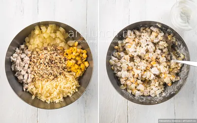 Салат с курицей, шампиньонами и ананасом - пошаговый рецепт с фото на  Повар.ру