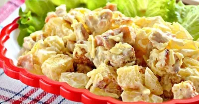 Салат из курицы с ананасами, грибами и сыром, пошаговый рецепт с фото
