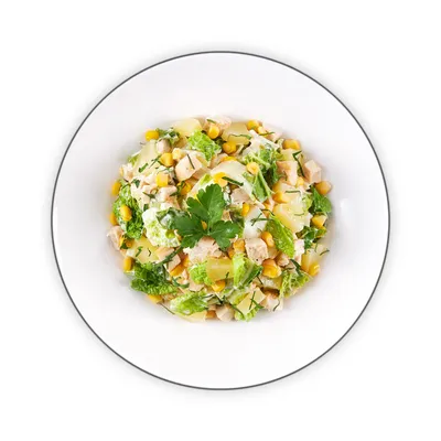 Салат с копчёной курицей, кукурузой и шампиньонами — рецепт от ВкусВилл