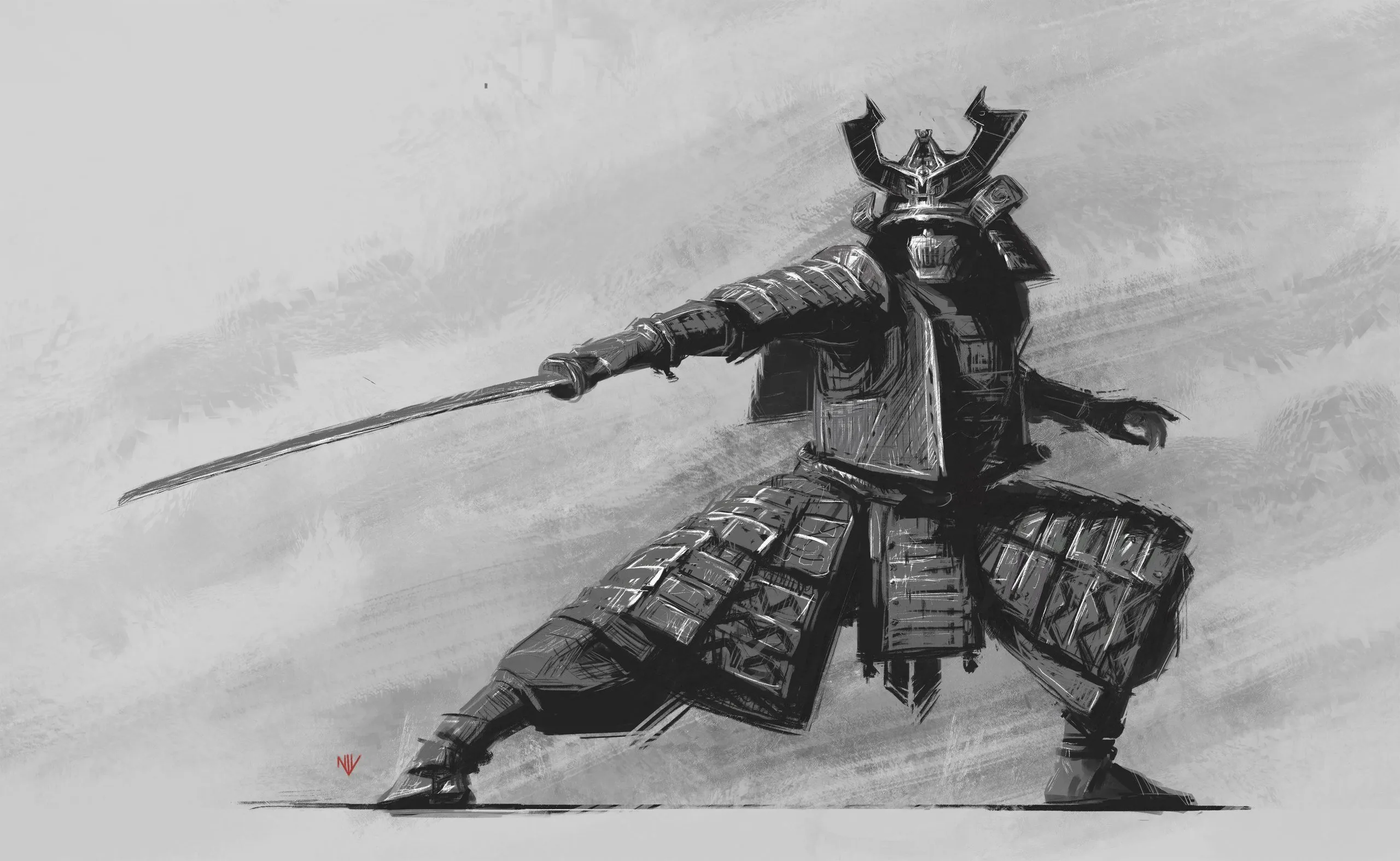 Самурай с мечом сбоку