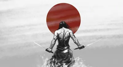 Арт картина мужественного самурая Япония - обои на рабочий стол
