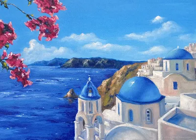 Картина Санторини Греция Средиземноморский пейзаж холст , масло 25/35 –  заказать на Ярмарке Мастеров – PSF84RU | Картины, Ставрополь