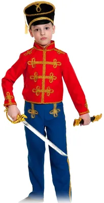 Детский карнавальный костюм «Гусар» красно-синий (замш) для мальчиков  Купить в Москве, Московской области, России.