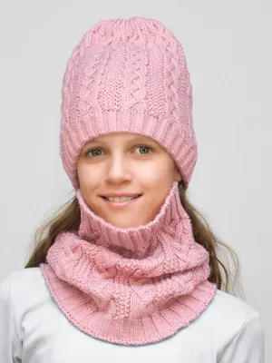 Комплект зимний для девочки шапка+снуд Лиана (Цвет розовый) купить в  LanaCaps по цене 2260 рублей