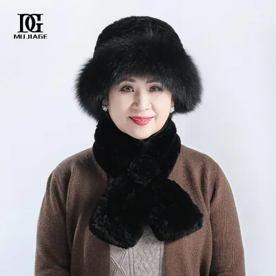 Купить Меховая шапка для женщин, теплая осень и зима, шерсть кролика-выдры,  лисья шерсть, мамы среднего и пожилого возраста, зимняя шапка пожилой  бабушки, шарф | Joom