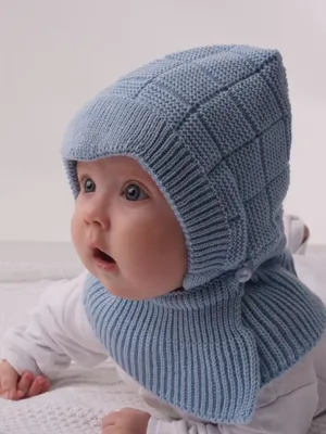 Демисезонная шапка- капор для малышей Клеточка голубой купить в  интернет-магазине в Москве