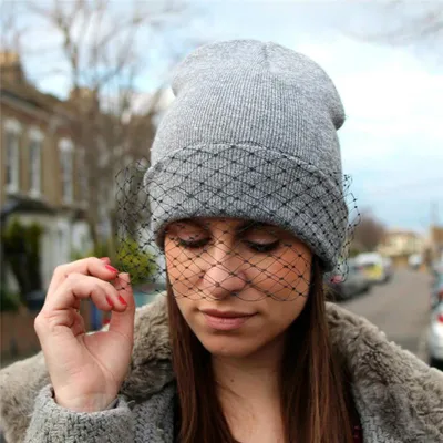 Осенне-зимняя Модная женская шапка с вуалью, теплая вязаная шапка из  искусственной шерсти, уличная Ретро Сексуальная сетчатая облегающая шапка H  | AliExpress