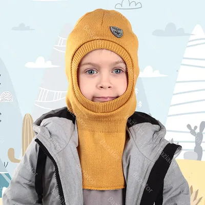Купить Шапка шлем для мальчика и девочки зима детская двойная с подкладом  Мишка с ушками сине-серая за 1290р. с доставкой